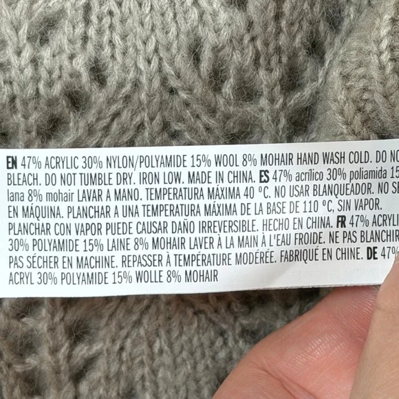 English Factory Fuzzy Open-Lace Knit Sweater Sz S Heather Grey Cozy Soft Neutral - Picture 8 of 10